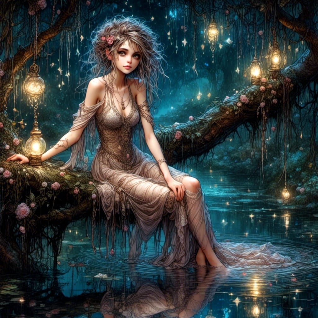 Moonlit Pixie Dipping Toes in Bayou