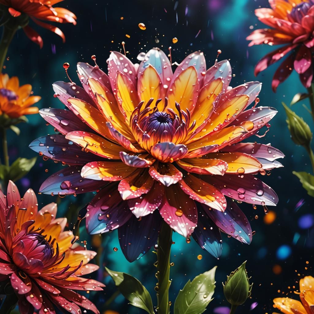 Magical Glowing Flower in Hyperrealistic Splash Art