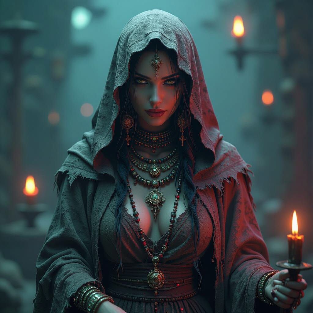 Eerie Voodoo Woman Sculpture in Gothic Horror Style