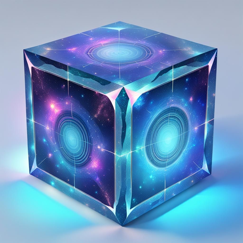 Holographic Blue 4D Cube in Astral Cosmic Style