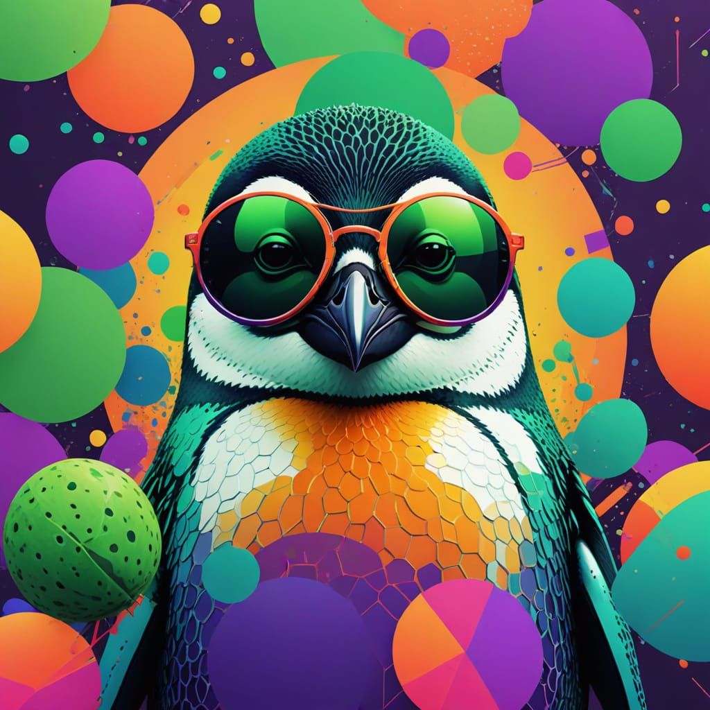 K-Pop Penguin in Vibrant Sunglasses and Melon