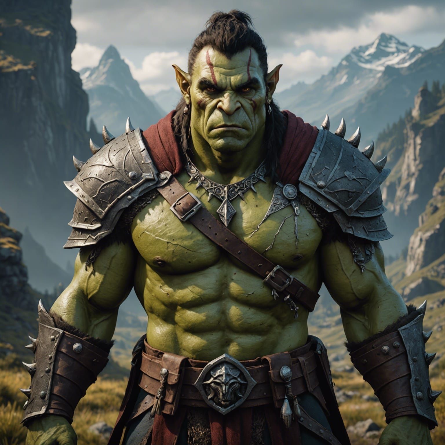 Detailed Half-Orc Half-Human Hybrid Concept Art