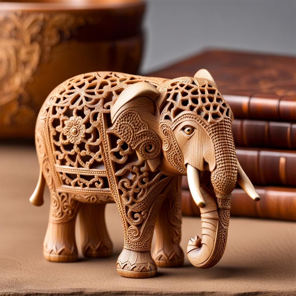 Miniature Lace Wood Carved Sandalwood Elephant