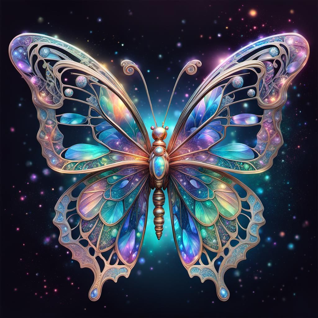 Detailed Crystal Butterfly Digital Art