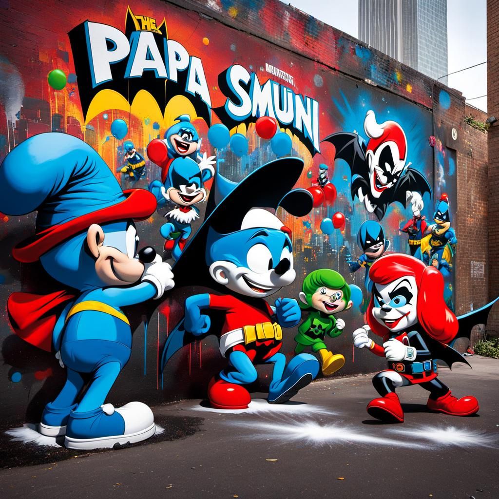 Cartoon Icons Create Street Art Mural in Comic Style