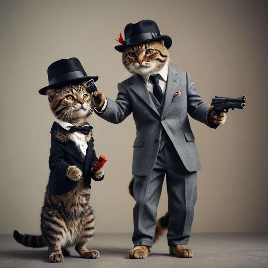 Gangster Cats: A Humorous Cinematic Film Still