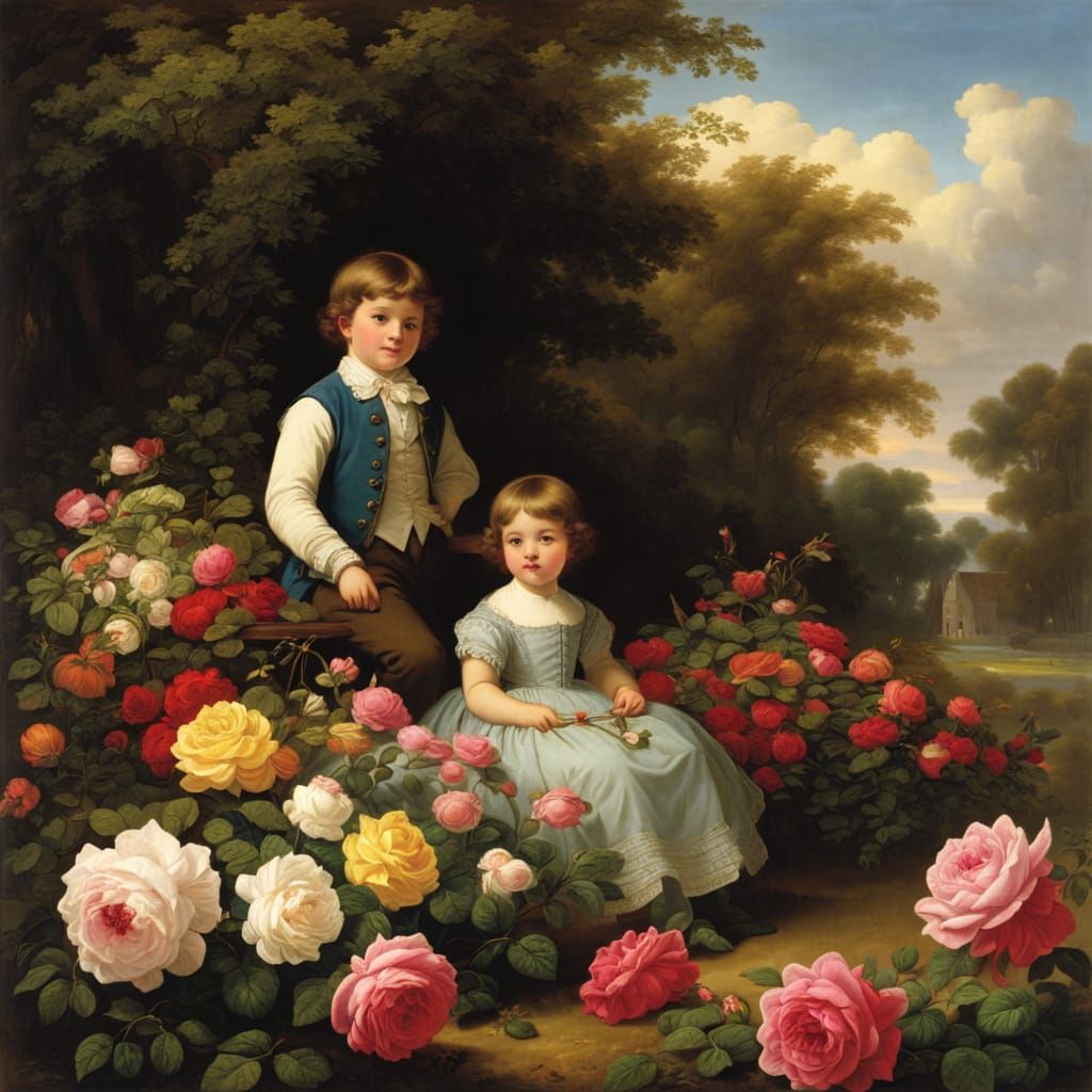 Anime Siblings in Rose Garden, Luminist Style