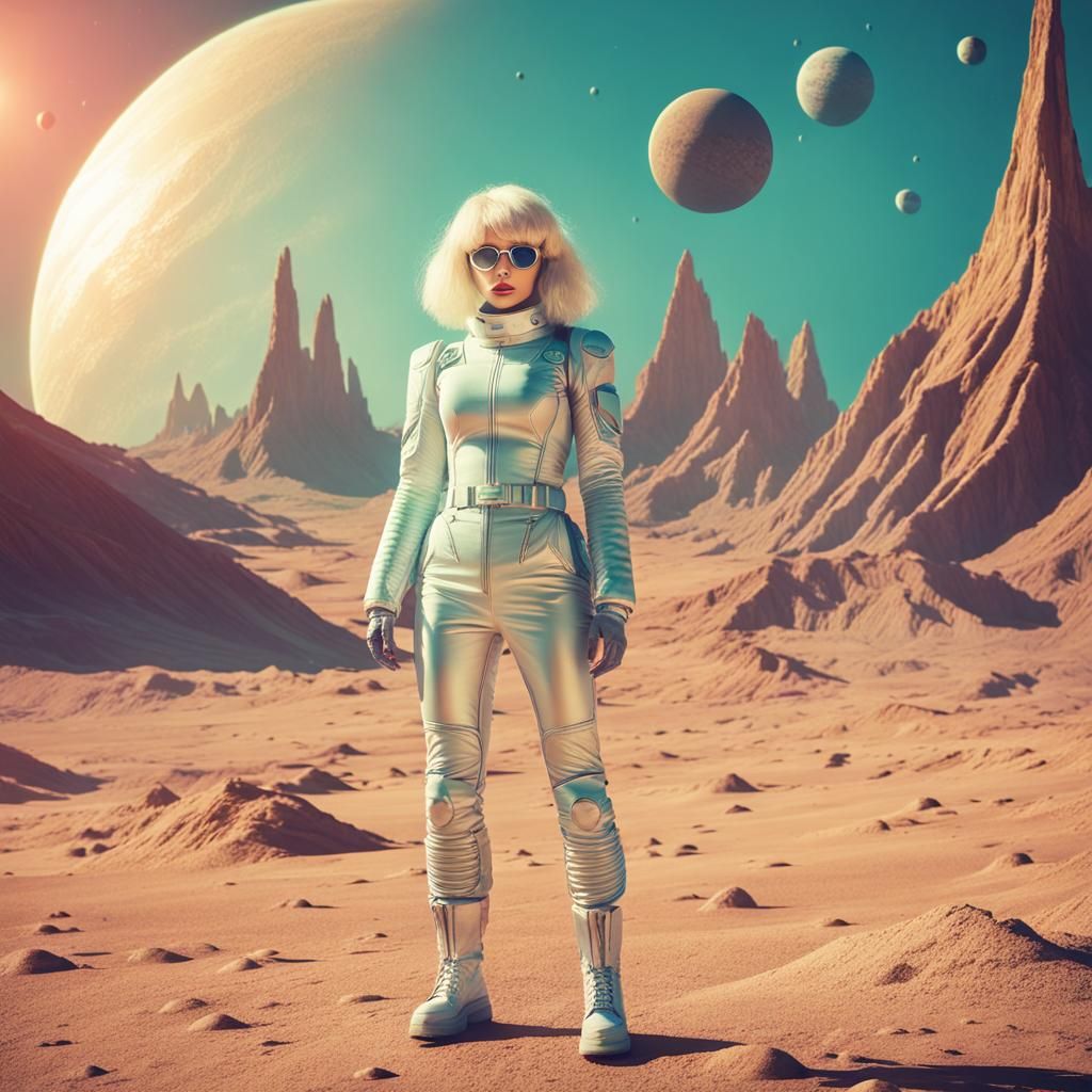 Retro-Futuristic Blonde on Alien Planet in 4K