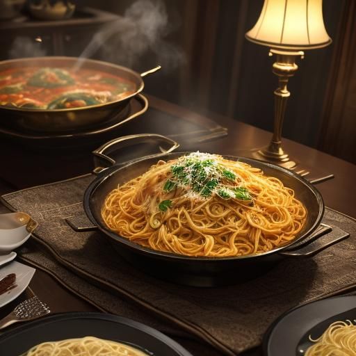 Appetizing Pasta in Photorealistic 3D Rendering Style