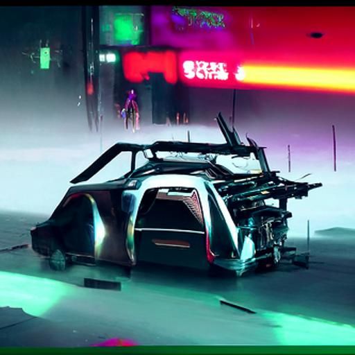 Cyberpunk Wrecked Car in Neon Future