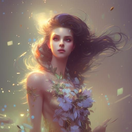 Gorgeous Woman in Floral Costume: Fantasy Digital Art