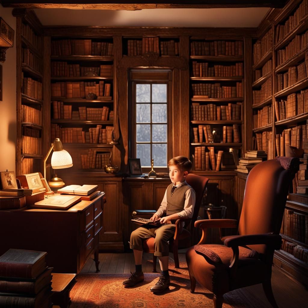Cozy Hidden Library Discovery in Rockwell Style