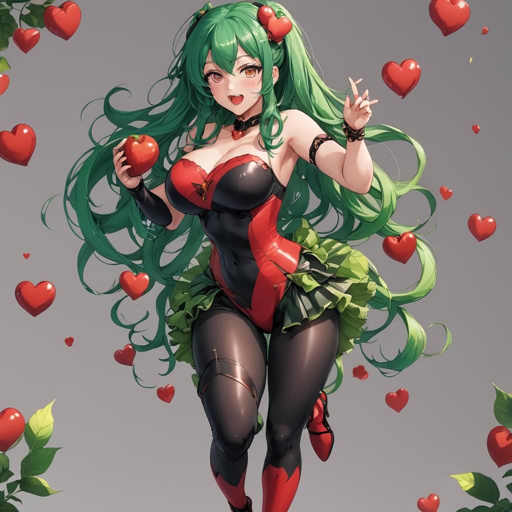 Anime Girl with Emerald Hair Holding Melons