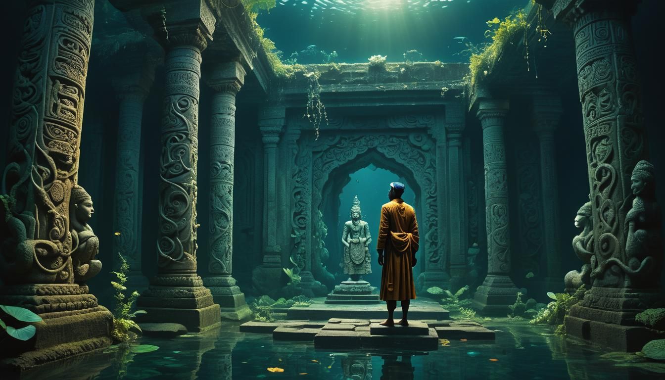 Underwater Indian Temple in Surrealist Abyss