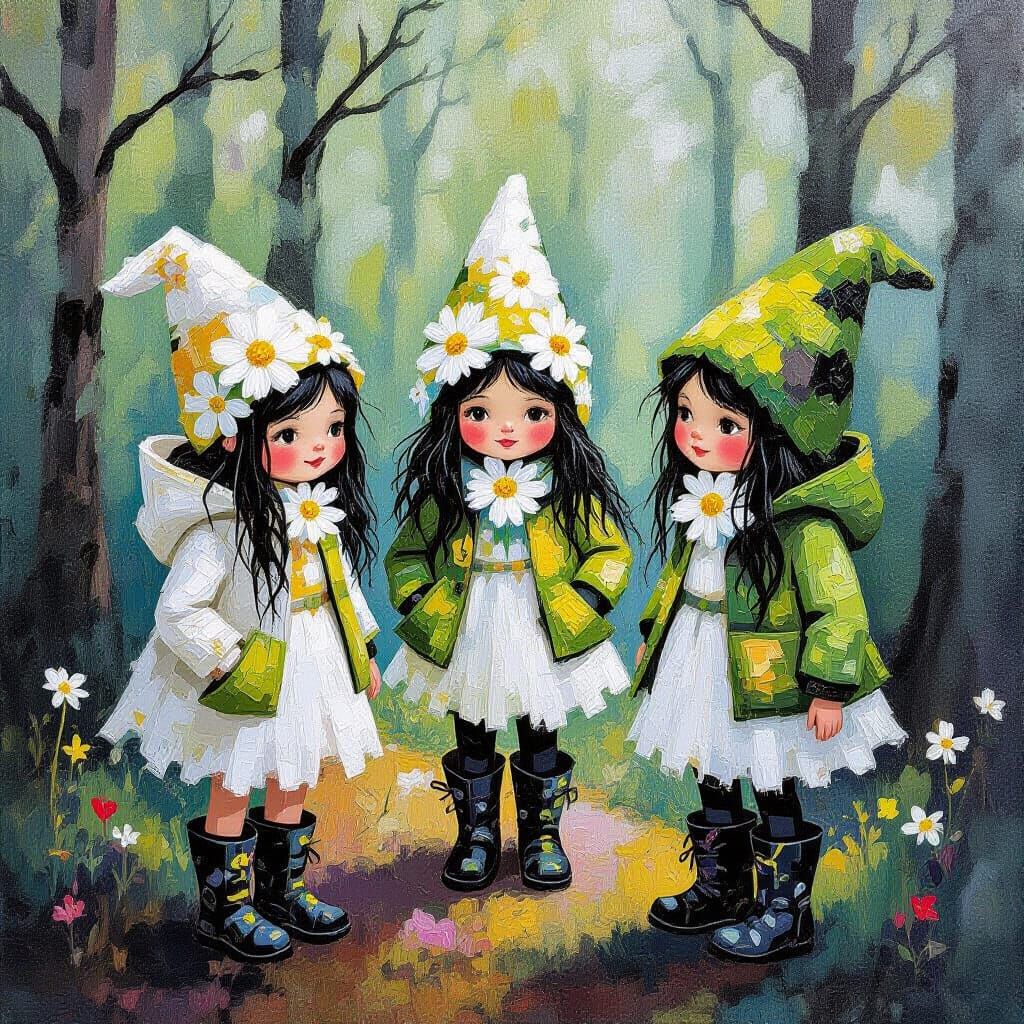 Whimsical Forest Folk in Neo-Impressionist Style