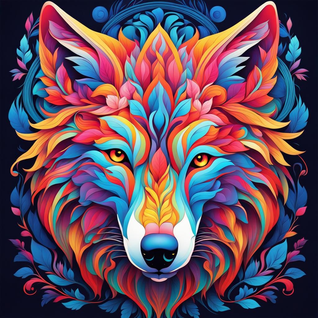 Intricate Floral Wolf Vector Art Illustration