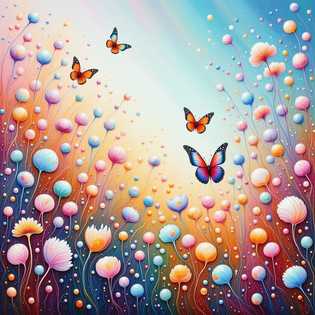 Vibrant Wildflower Meadow in Acrylic Pour Style