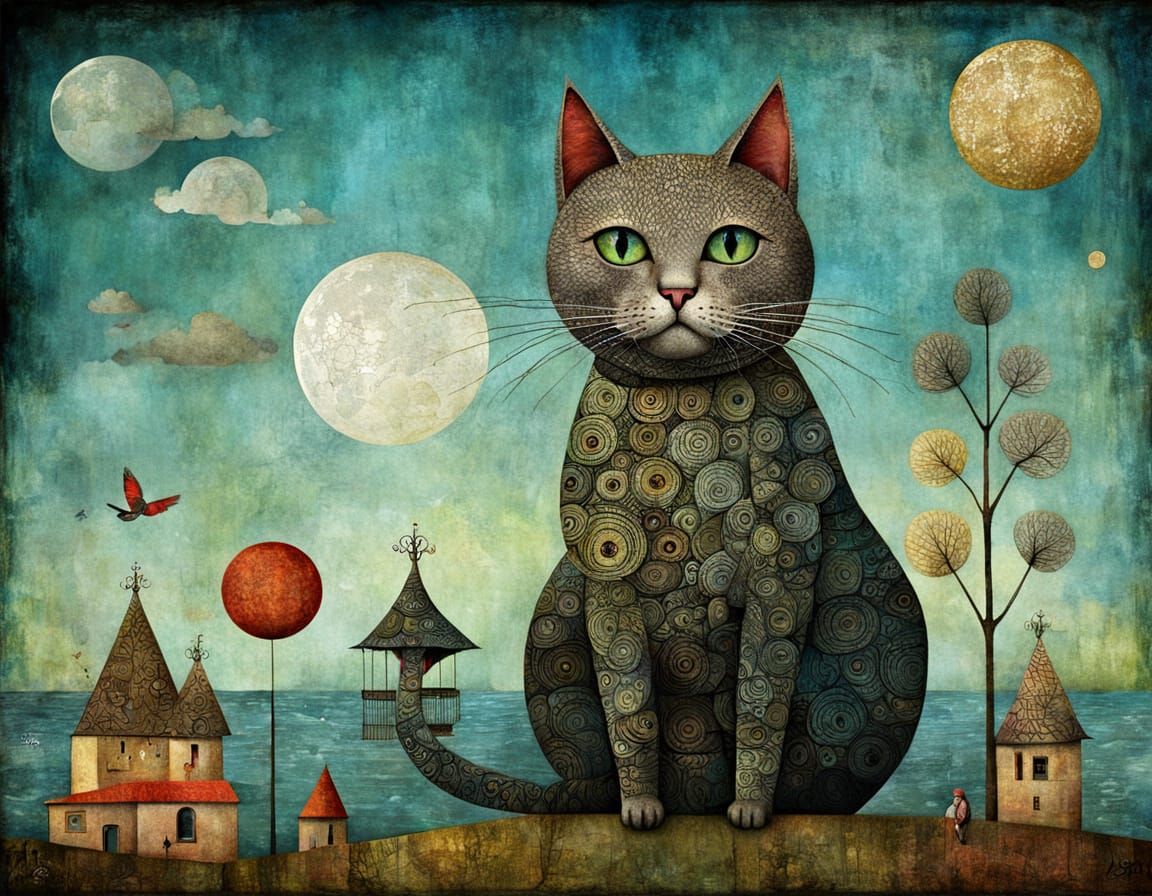 Whimsical Feline Portrait in Bold Brushstrokes