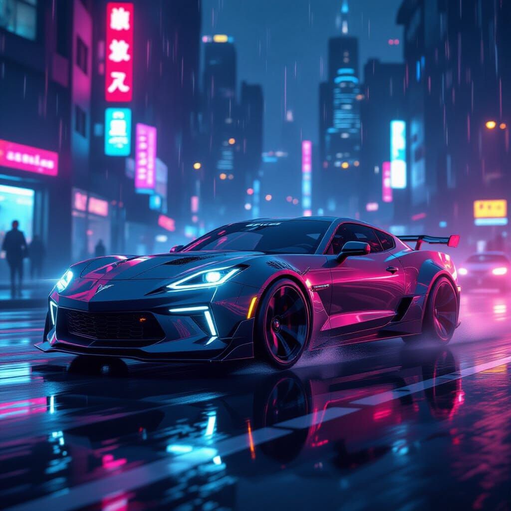 Futuristic Electric Firebird Races Through Cyberpunk City