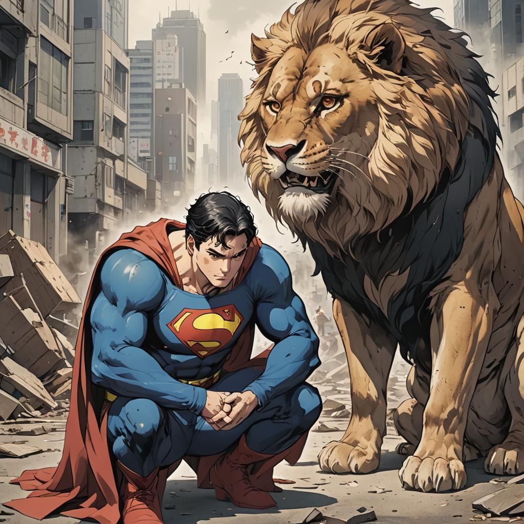Superman and the Begging Lion: Anime Style