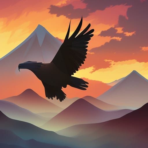 Anime Sunrise Eagle Over Mountain Landscape