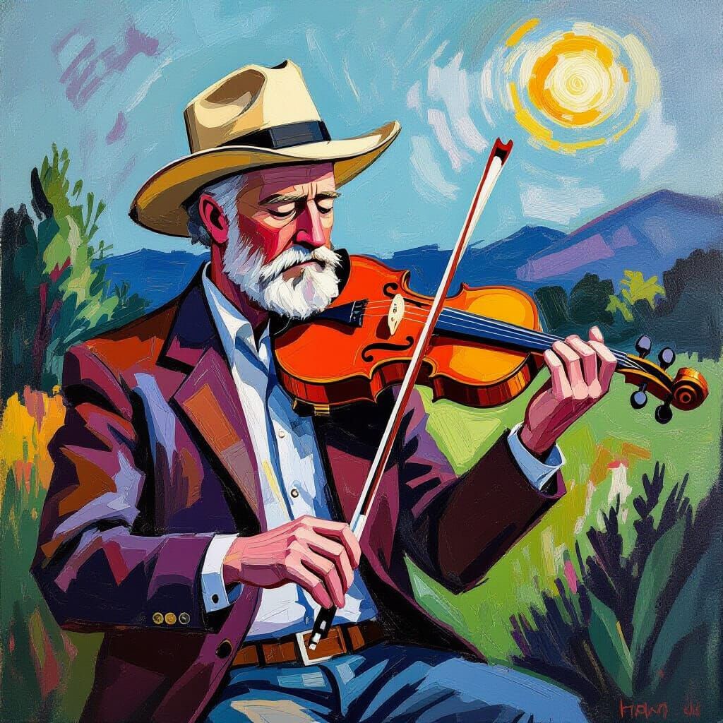 Fiddle Contest Captured in David Hockney Style