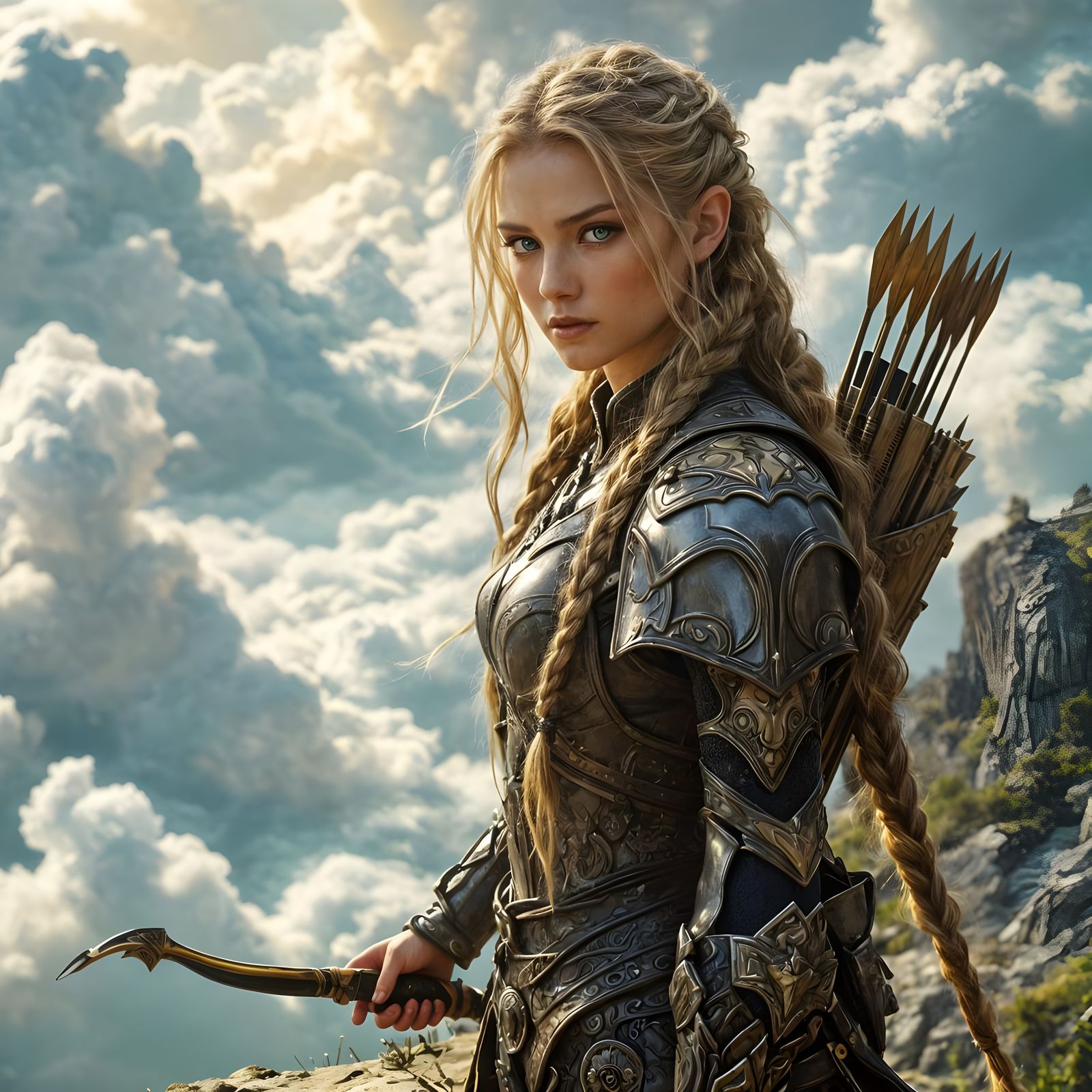 Elven Warrior on Floating Island with Bow