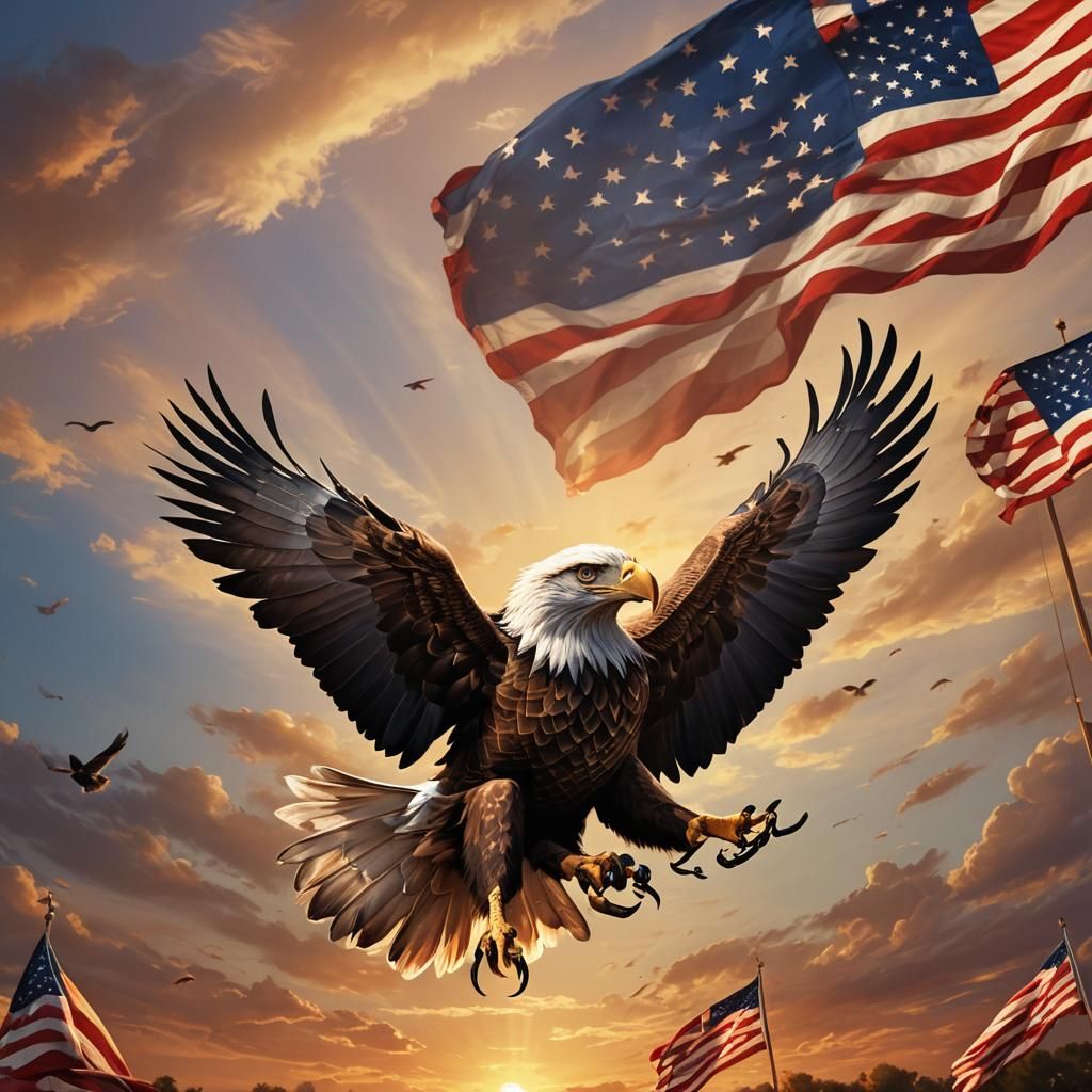 Patriotic Eagle Concept Art at Sunset