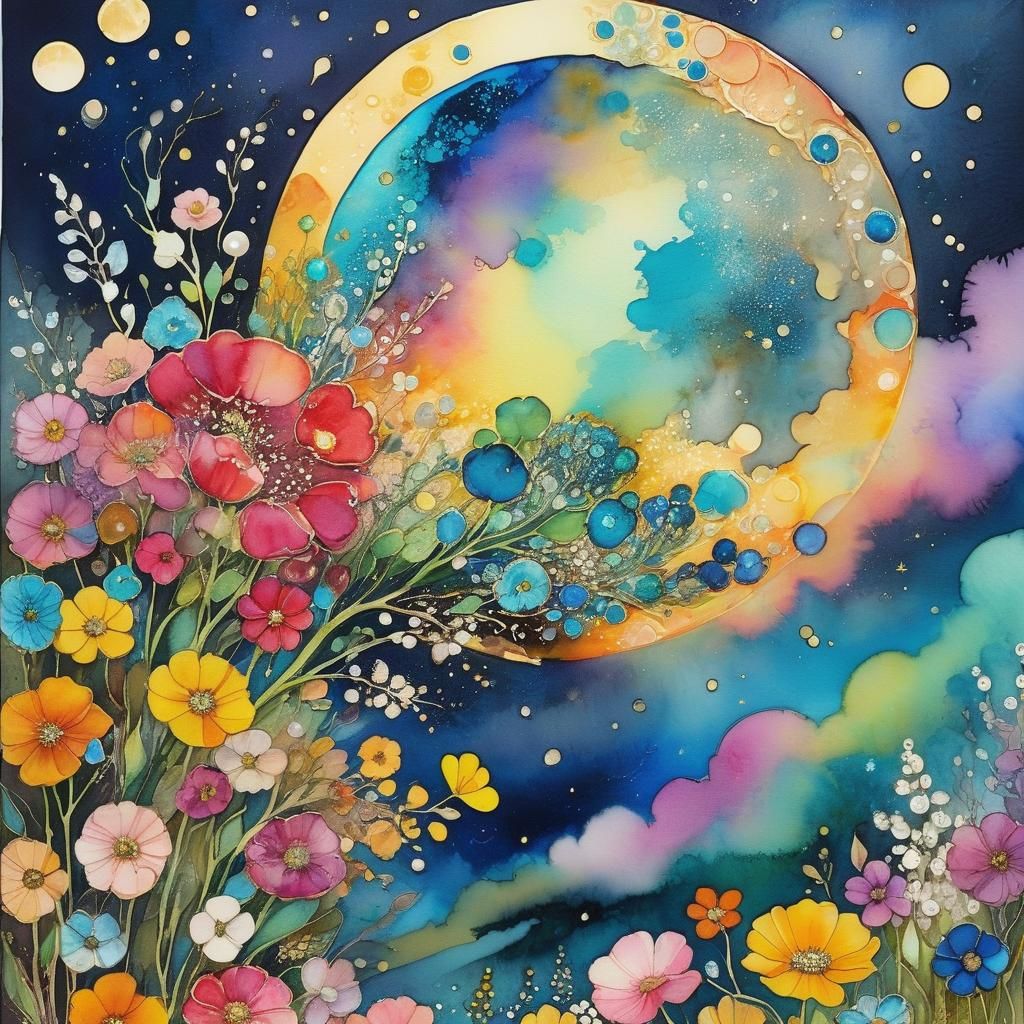 Surreal Landscape with Vibrant Full Moon