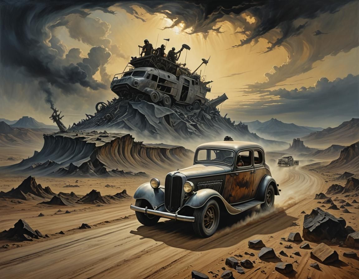 Surreal Mad Max Car on Hellish Road Trip