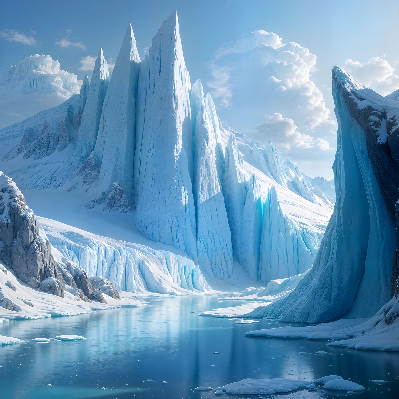 Glowing Ice Landscapes under a Clear Blue Sky