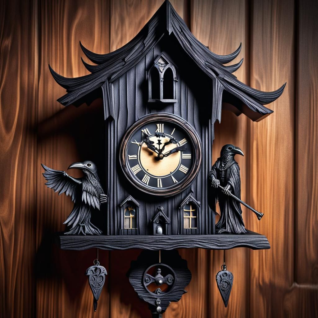 Hyperrealistic Grim Reaper Cuckoo Clock in HDR