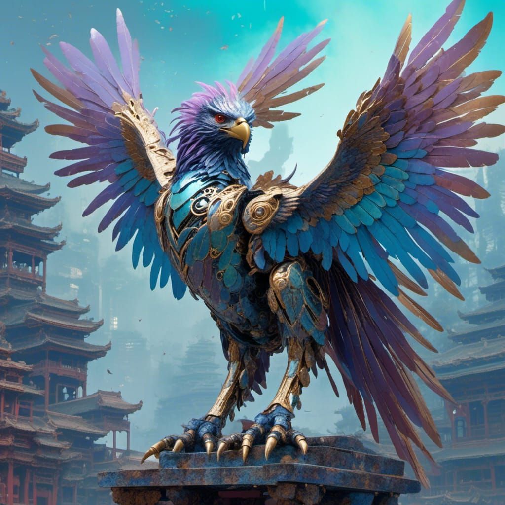 Biomechanical Gryphon with Opalescent Exoskeleton