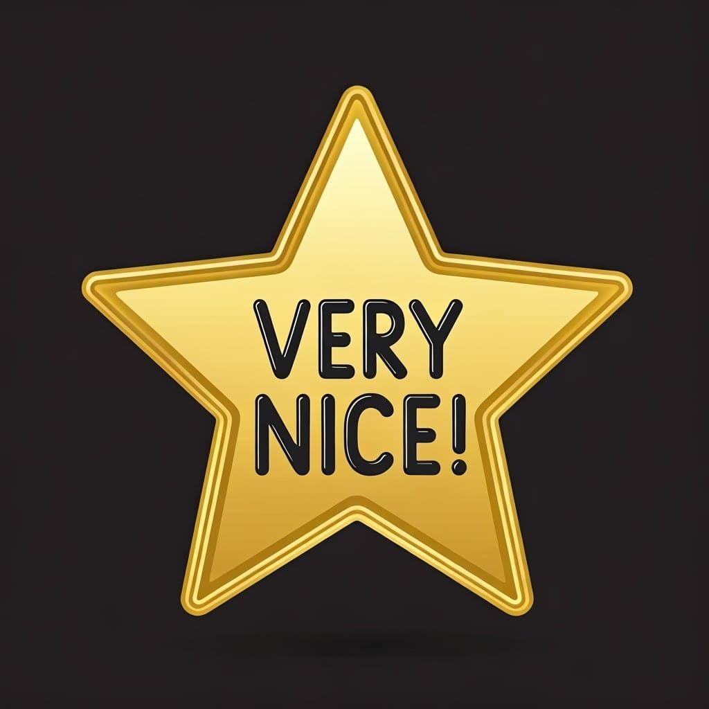 "Very Nice!" in Whimsical Font on Gold Star