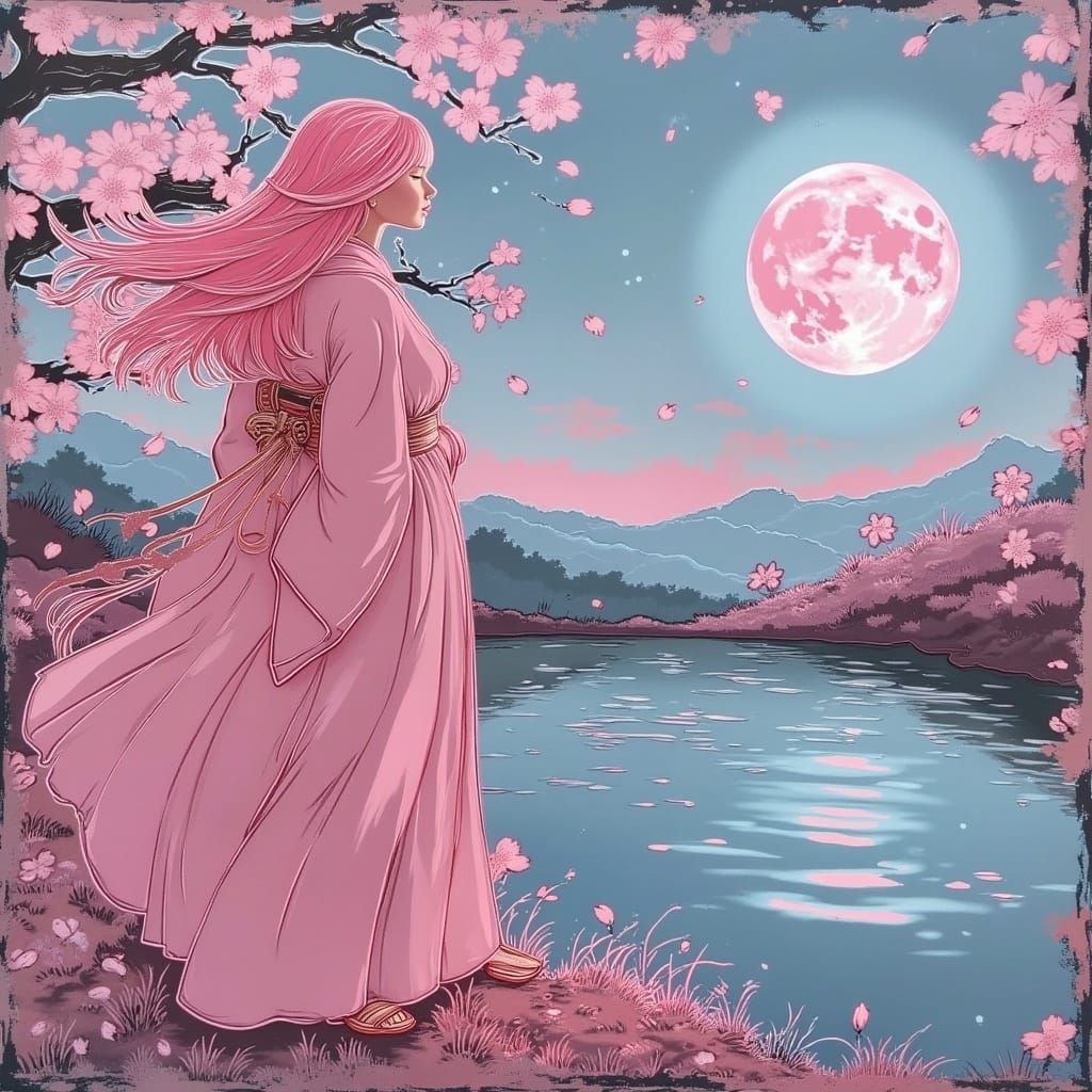 Ethereal Girl by a Dreamy Lake in Soft Colors