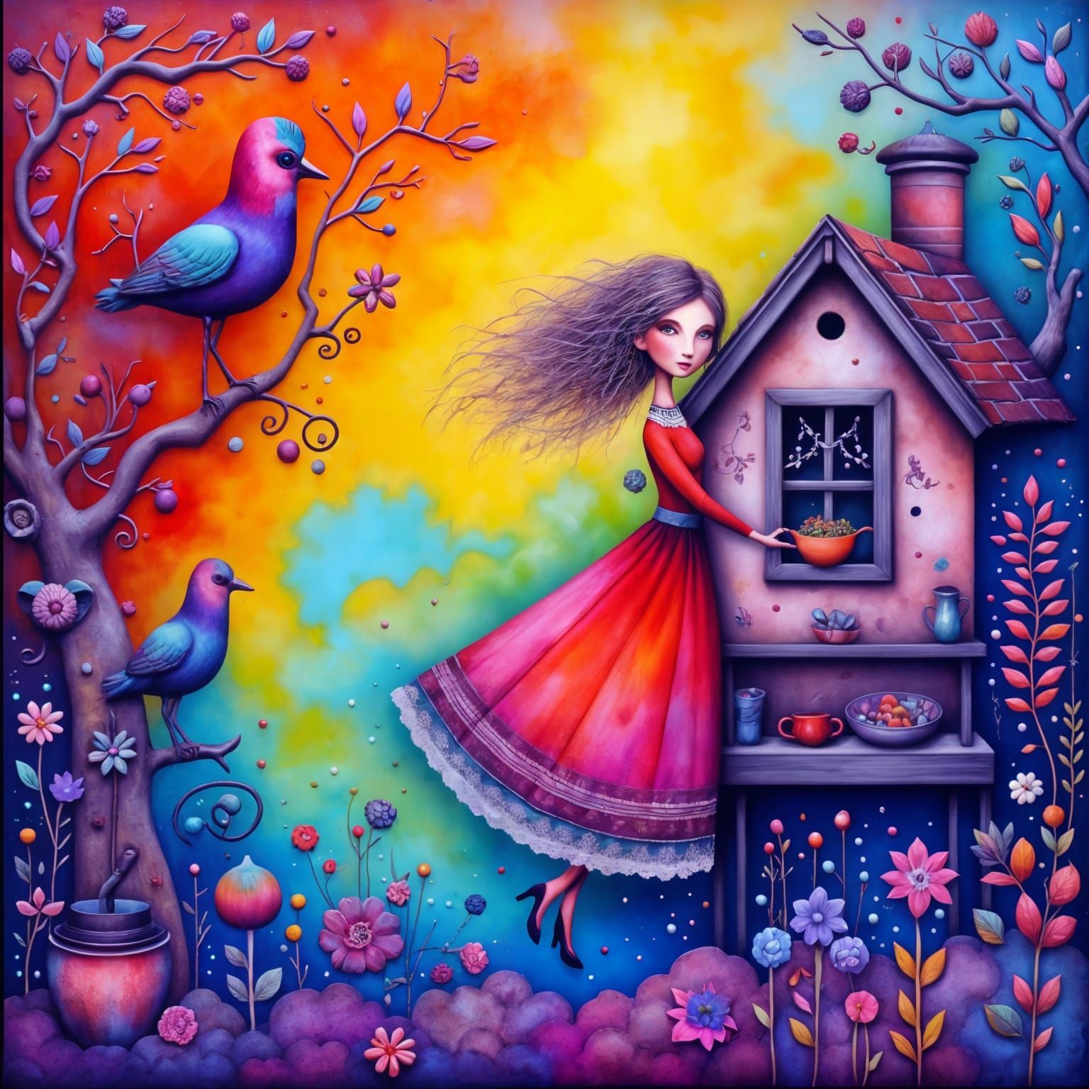 Whimsical Folk Art with Shabby Chic Aesthetic