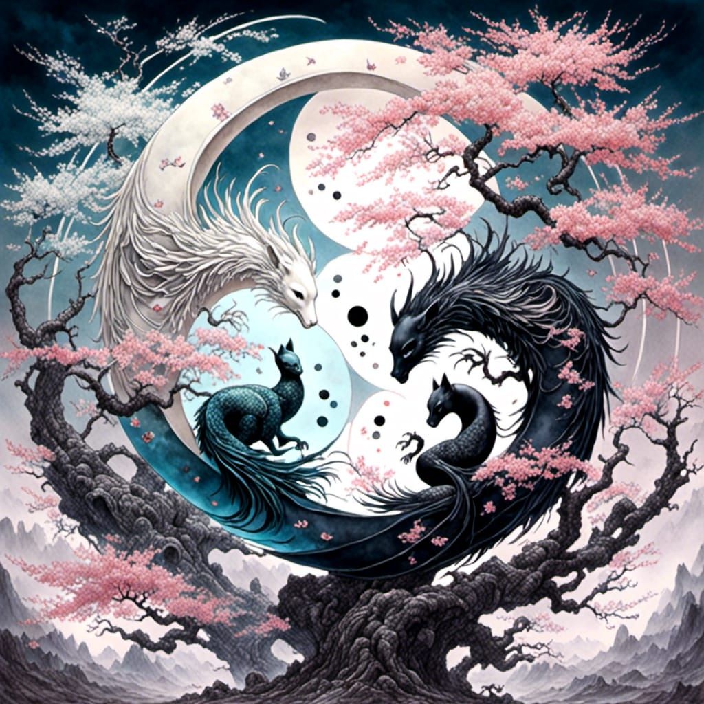 Sakura Yin Yang: Delicate Digital Art