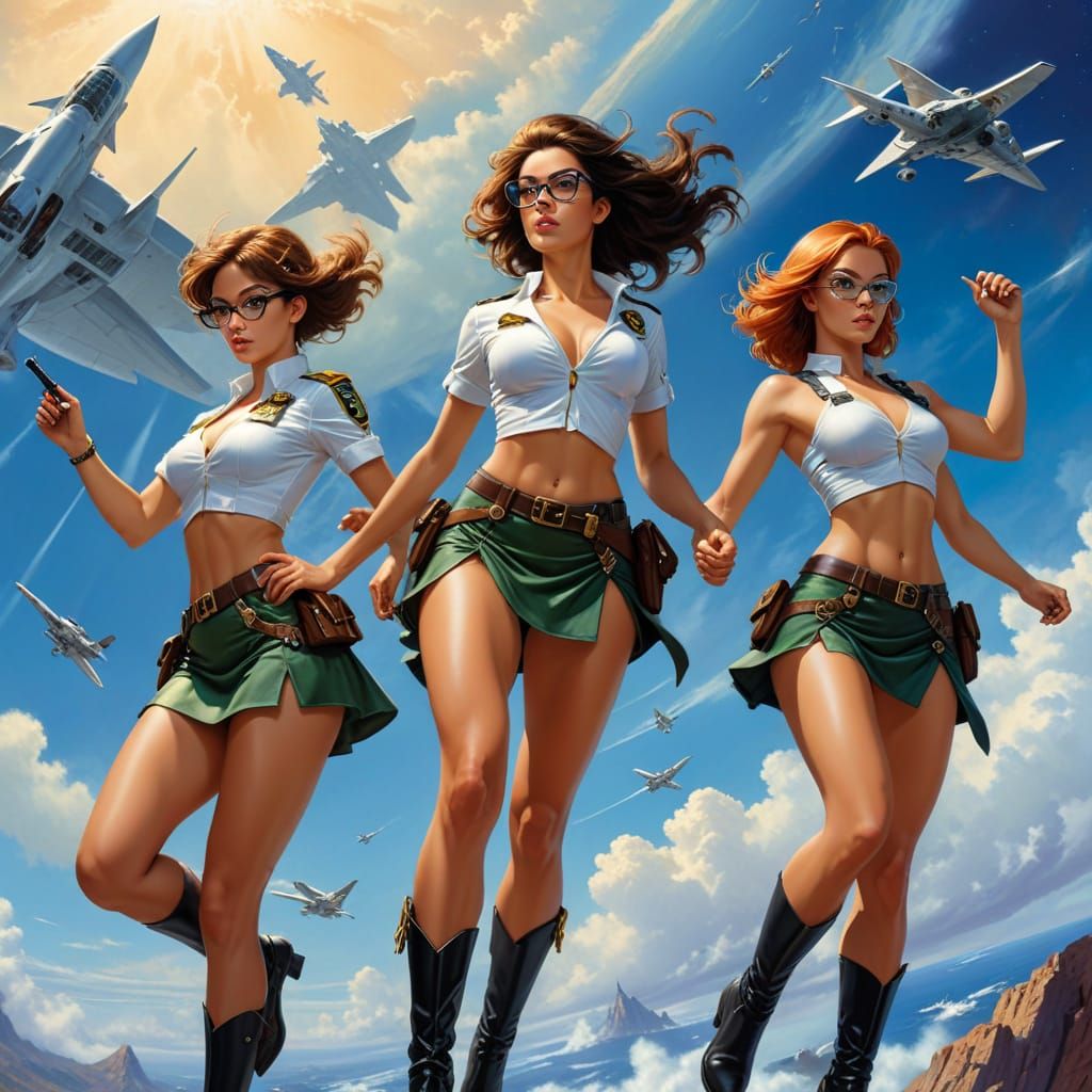 Mountain runners with aerial observation drones