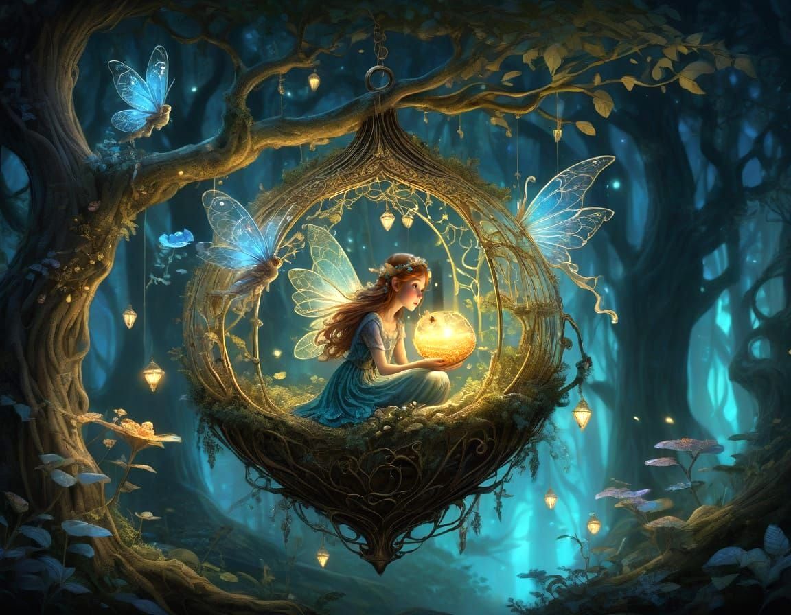 Whimsical Fairy Amidst Enchanted Woodland