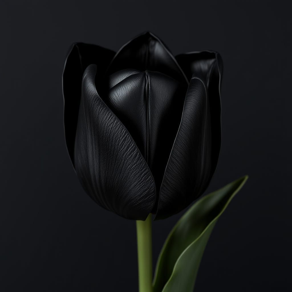 Leather Tulip in Hyperrealistic Black Leather Detail