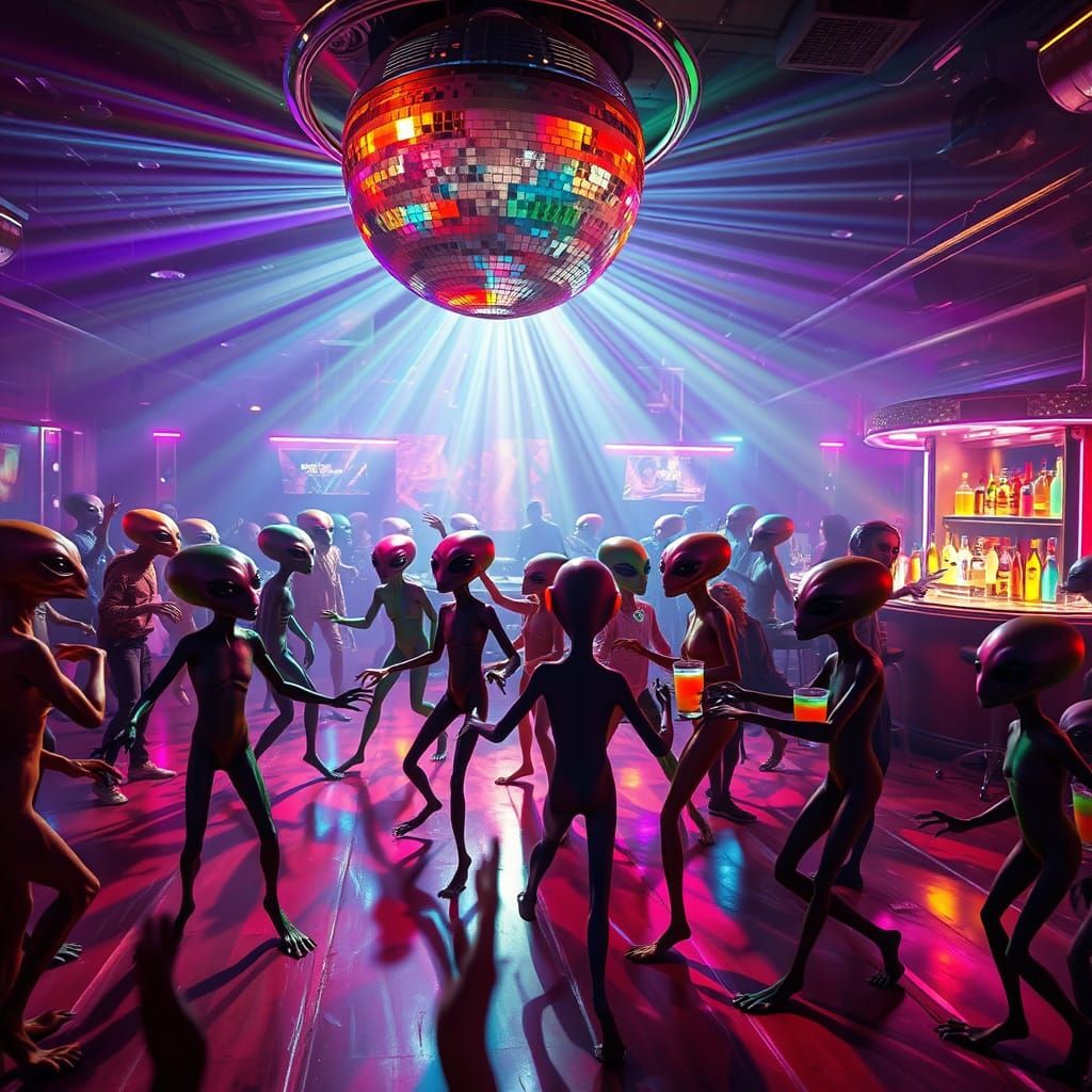 Diverse Aliens Unite in a Futuristic Disco Extravaganza