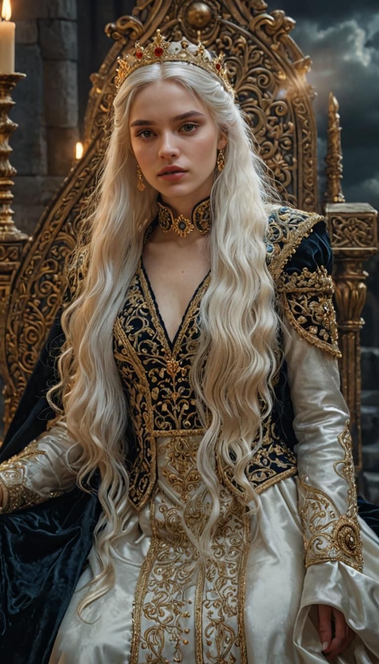 Medieval Princess in Stormy Throne Room: Photorealistic Art