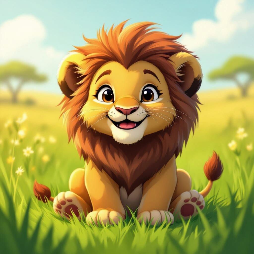 Adorable Baby Lion Cub in a Sunny Savanna