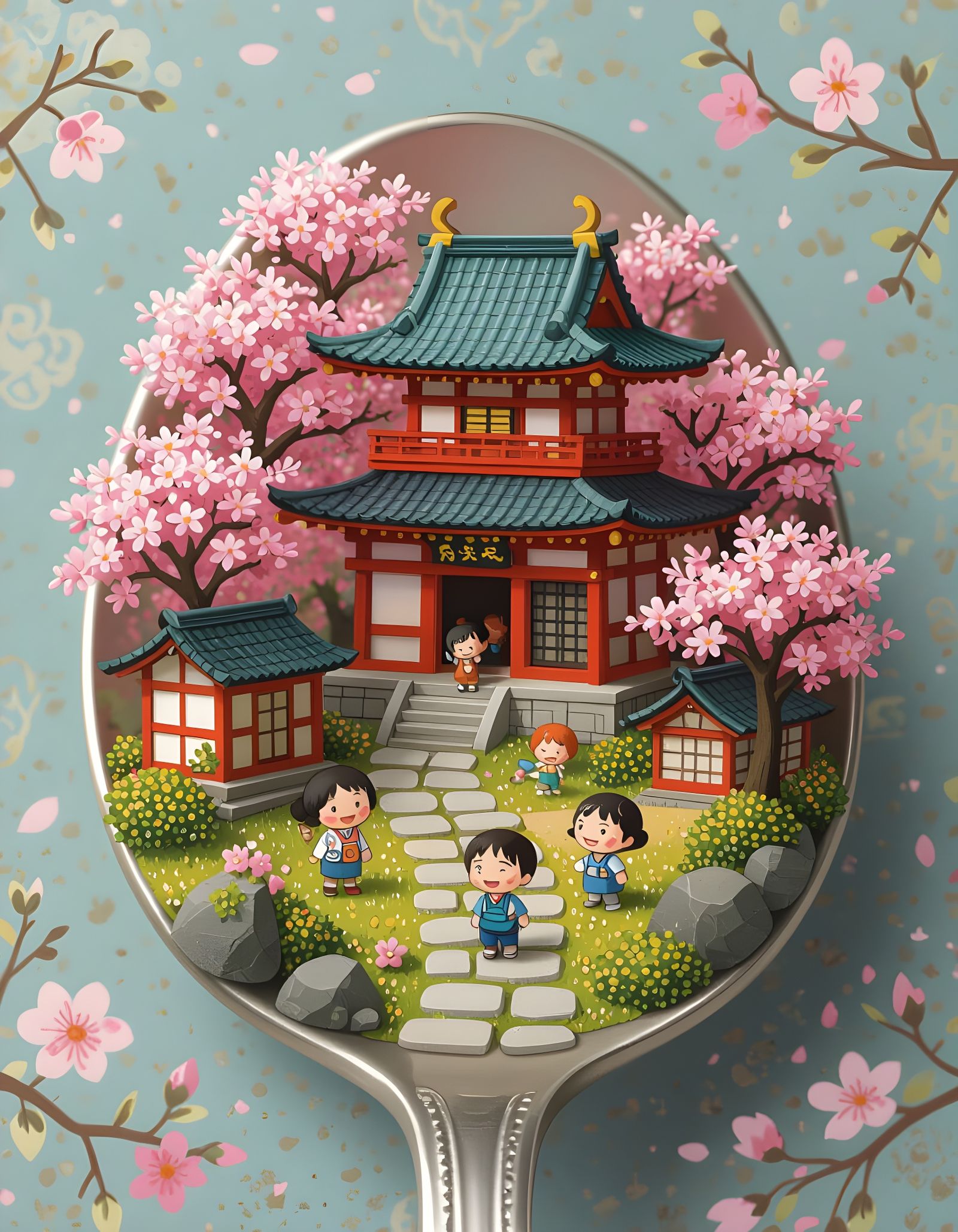 Miniature Japanese Village on a Spoon