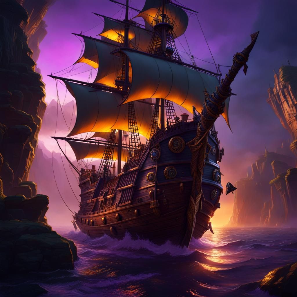 Cursed Pirate Ship in Dark Fantasy Style