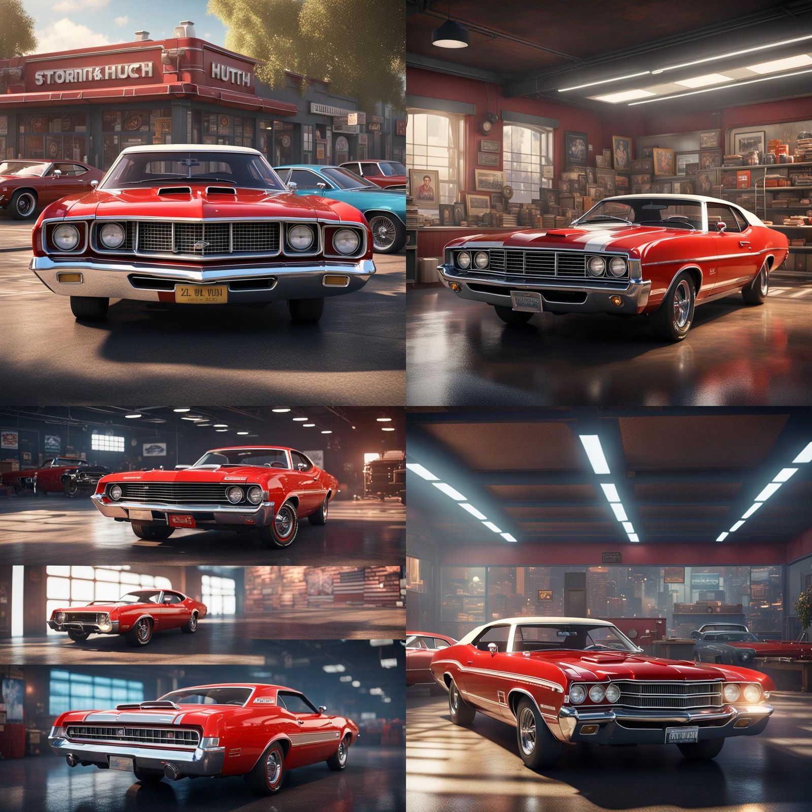 Ford Gran Torino in Modern Showroom, Cinematic Lighting