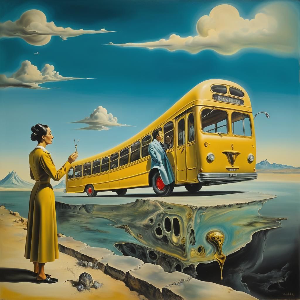 Surrealist Melting Bus in Salvador Dali Style