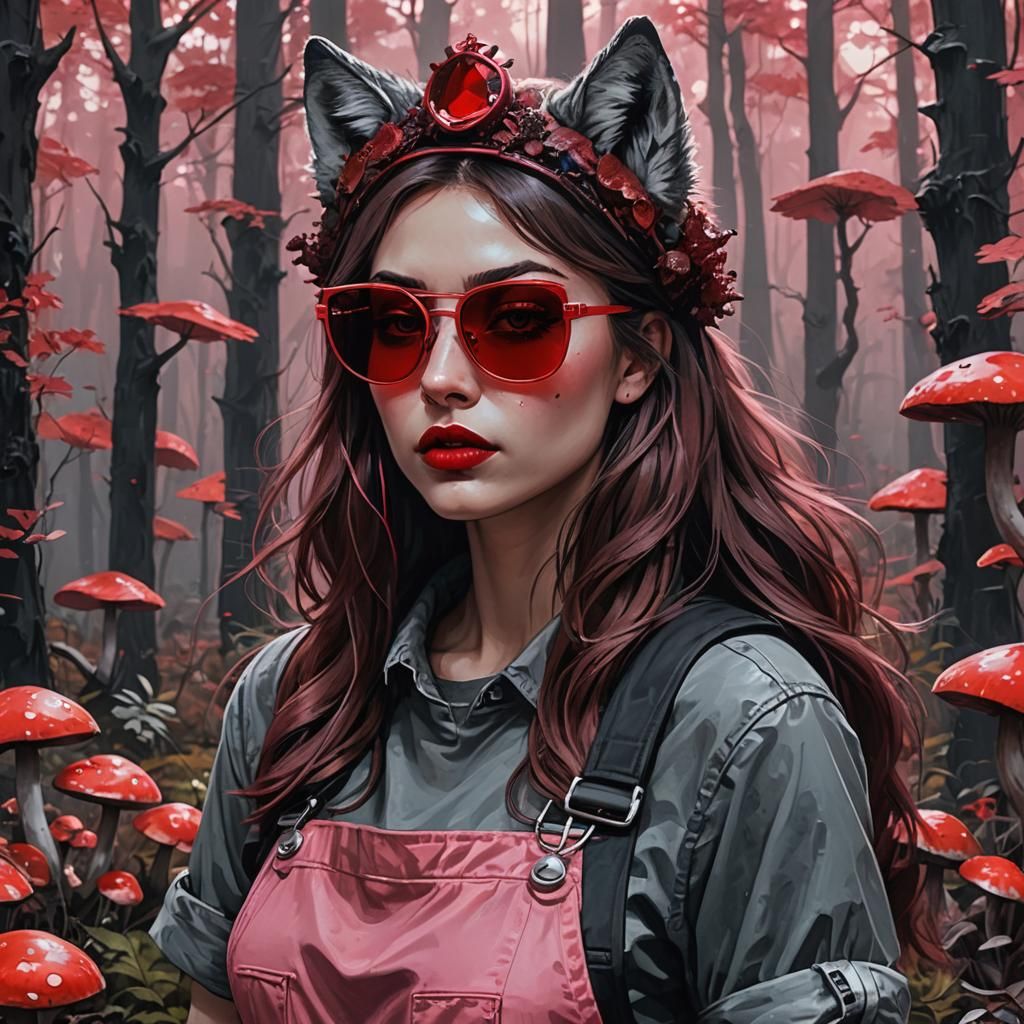 a big grey wolf wants to kiss a slavic girl with red lips wi...