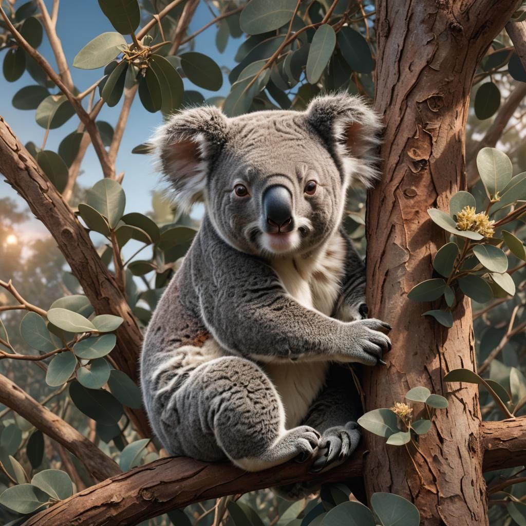 Sleeping Koala in Eucalyptus Tree: Digital Painting