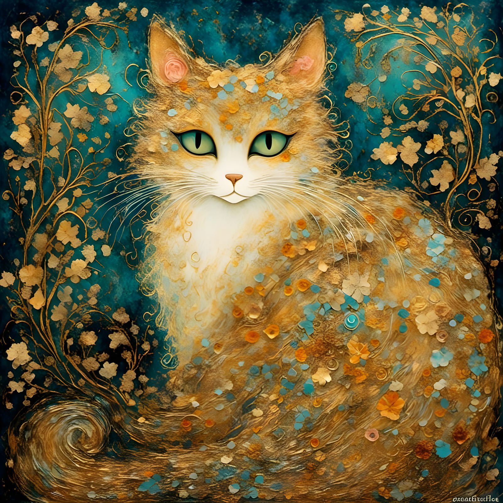 Vivacious Feline in Gustav Klimt Style